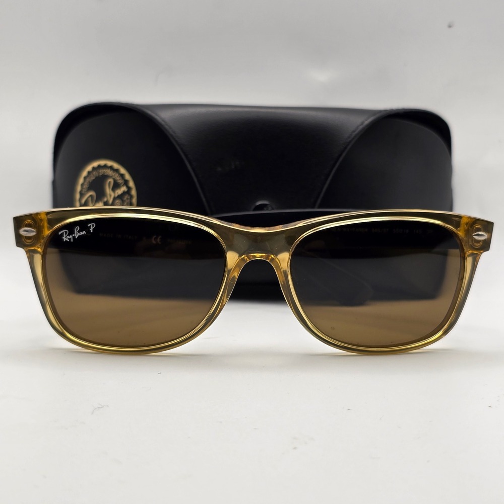 Ray-Ban RB 2132 New Wayfarer Polarized Sunglasses Honey Yellow Black 55mm 945/57